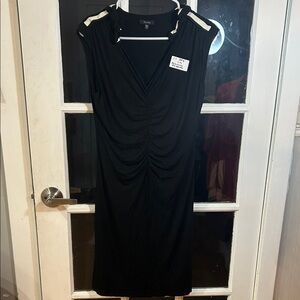 B6.      Black Midi Dress with Cream Shoulder Stripes